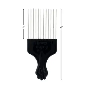 Classic Afro Hair Fan Pik Pick Metal Pins Fist, Lift, Styling, Professional Salon Quality (Medium)