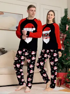 Christmas Couple Pajama Set, Loose Fit Long Sleeve Top & Pants, Soft Breathable Fabric, Holiday Party Home Photo Shoot, 2 Piece Set