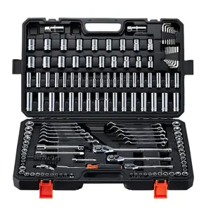 fathersdaygift VEVOR Mechanics Tool Set, 159-Piece Mechanic Tool Kit, 1/4 in, 3/8 in, and 1/2 in Drive, SAE and Metric Socket Set, Wrenches, Screwdriver Bits, Accessories, and Storage Case, for Automotive Repair