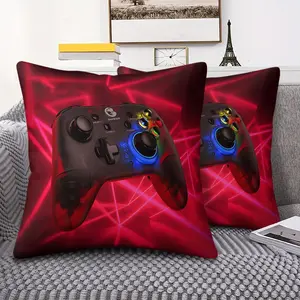 Gamer Controller Throw Pillow, Digital Print, 45cm Square Cushion Includes Pillow Insert Featuring A Sleek Black Video Game Controller, Vibrant Lights in Red, Blue, and Yellow, Adding A Modern Touch to Your Gaming Setup or Living Space
