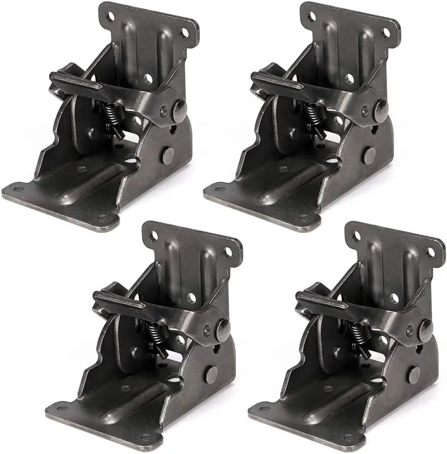 4PCS Folding Brackets, Self-Locking Hinge Support Hardware with Screws, Foldable Heavy-Duty Support Brackets for Table Legs, Bed Legs, Workbenches & DIY Projects