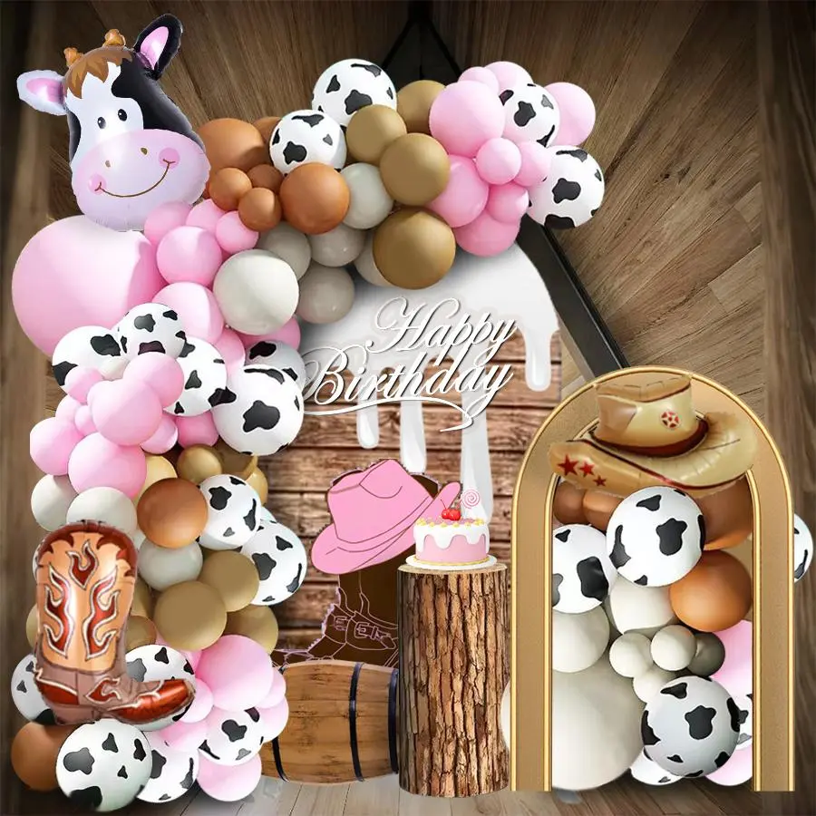 97pcs Farm Cow Theme Balloon Arch Set, Balloon Decorations Kit, Includes Cowboy Hat and Boots Foil, Perfect for Girls Birthday Parties and Baby Showers, Balloon Party Supplies