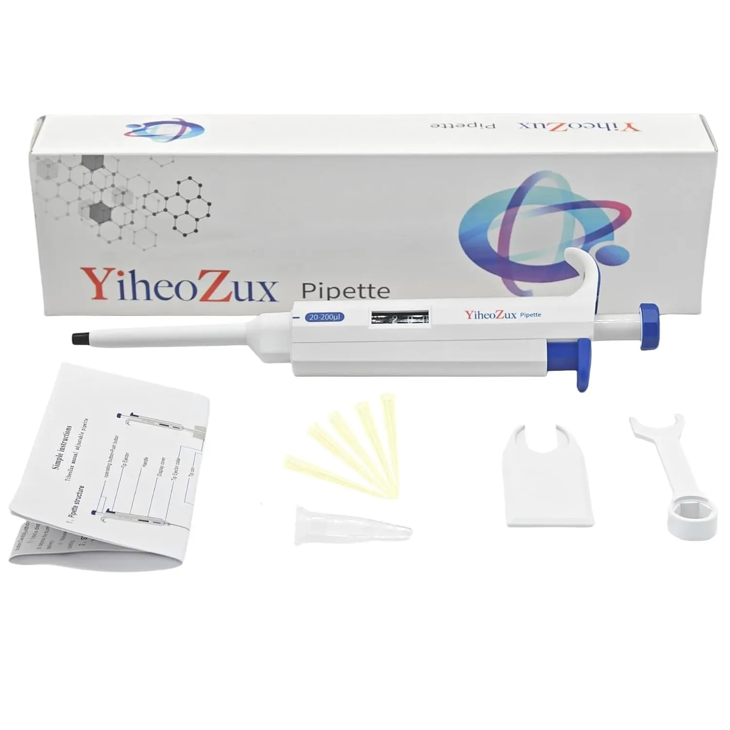 Adjustable Single Channel Pipette 20-200ul, High Accuracy Laboratory Micropipette for Molecular Biology and Cytology
