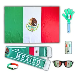 Mexico Soccer Fan Kit – 6 Piece Game Day Accessories Set with Flag, Scarf, Fan Glasses, Wristband & Hand Clapper