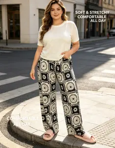 Women's Polyester Stretchy 3pcs Palette Edition Loungewear Pants, Lightweight Summer Sports Bottoms, Soft Loose Fit Plus Size for Slow Running & Home Wear, Bohemian Style Beach Pants