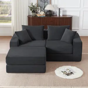 Modular Sectional Loveaeat Cloud Sofa, Boneless Couch with Non Slip Base, Cozy Sleeper Sofa for Customizable Living Spaces, Modern Modular Couch with L-Shape Chaise, Deep Seat & No Assembly