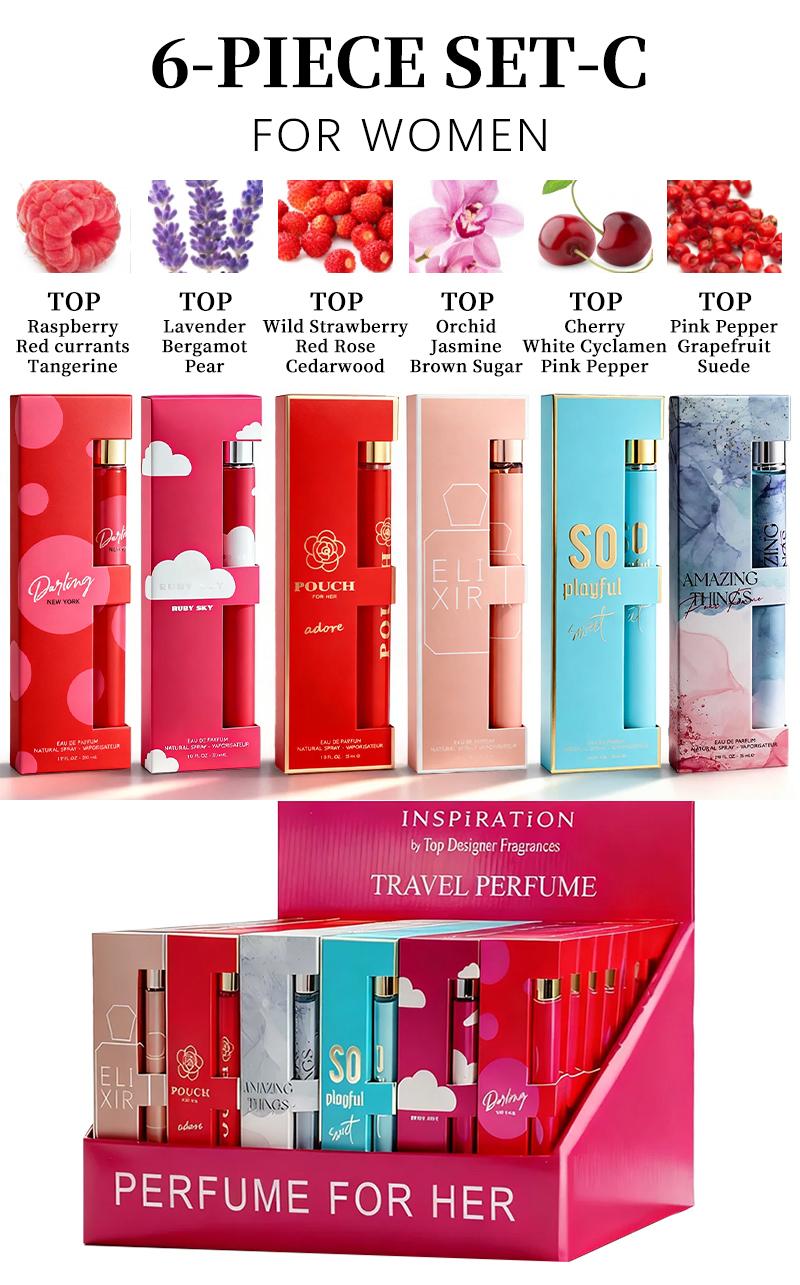 6-Piece Set Women's Eau De Parfuma Fragrance Spray, Travel Size Perfume, Long-Lasting , 6 Different Scents, Perfect For Dating, Daily Life, Parties,Gift Giving, 1.18 fl oz/35 ml Each Bottle