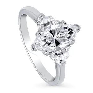 BERRICLE Sterling Silver 3-Stone Wedding Engagement Rings for Women, 1.6 Carat Marquise Cut Cubic Zirconia CZ Ring