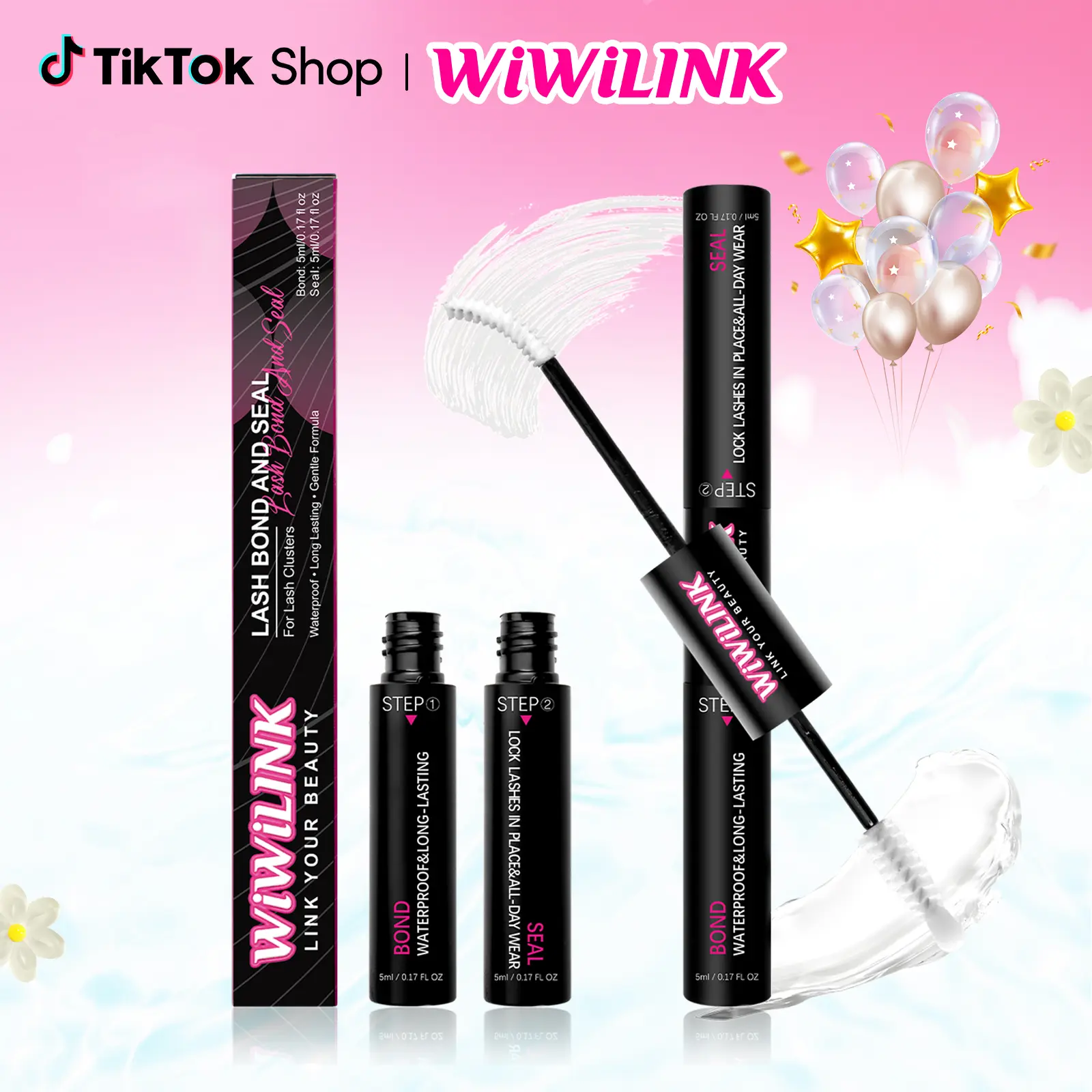 WIWILINK Lash Cluster Glue Lash Bond and Seal Waterproof（5ml+5ml）White Eyelash Glue for Eyelash Clusters Long-Lasting Eyelash Adhesive at Home Lash Glue Remover for Lash Extensions Eyelash Extension Remover（5ml） Gentle Eyelash Glue Remover