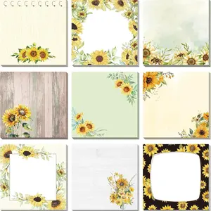 9 Pcs Sunflower Themed Notebook Set, 7.62x7.62 Cm, Cute Notebooks for School Office Home Use, Excellent Gifts for Students Teachers