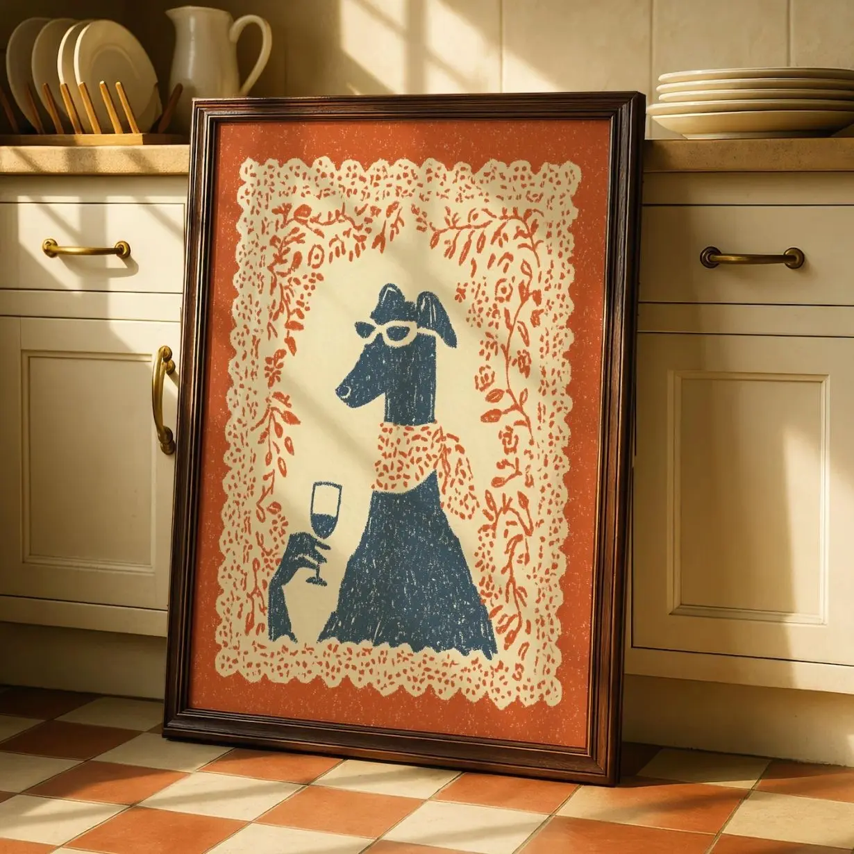 Whippet Dog Wall Art, Funny Wine Poster, Colorful Kitchen Decor X