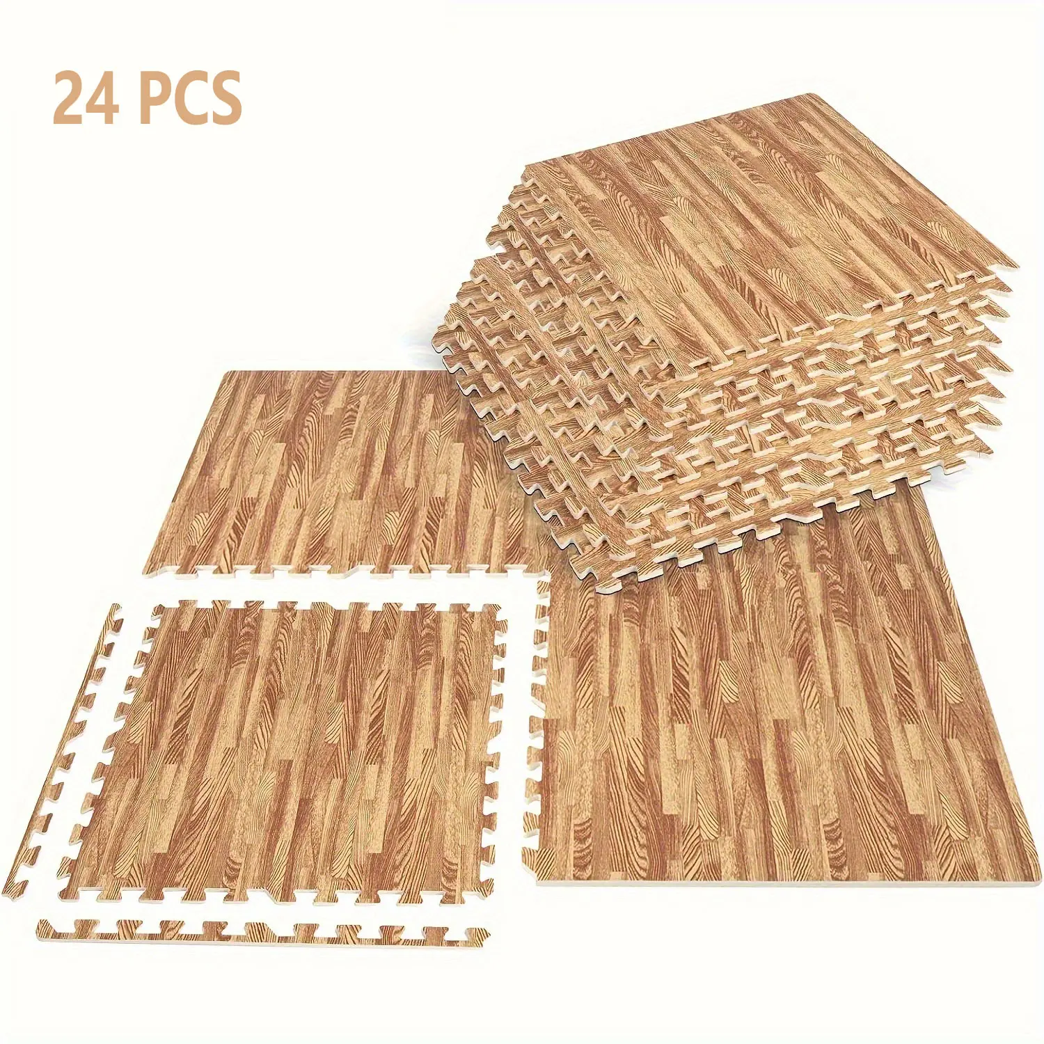 EVA Interlocking Puzzle Floor Mats - 24 Tiles with Border, 3/8” Thick Non-Slip Foam Mats for Home Gym Exercise Equipment