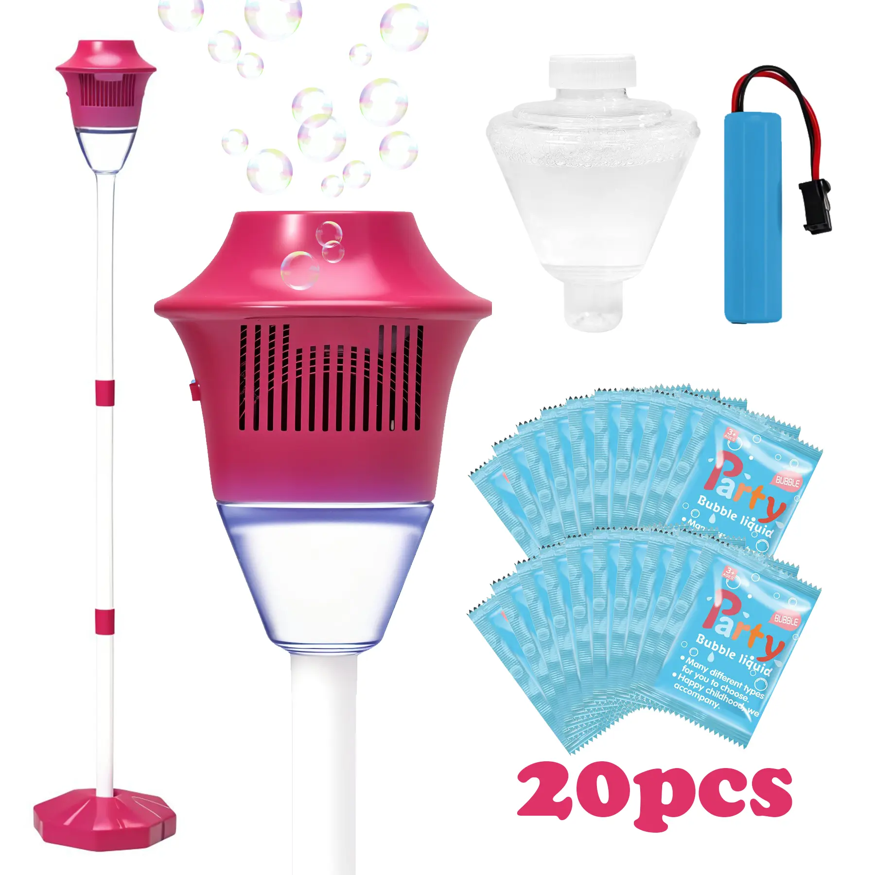 HOSIM Colorful Standing Bubble Machine - Multifunction Vertical Automatic Blower with Telescopic Stand, 20000 Bubbles/Min, Portable Kids Toys for 3+ Years Celebrations, Outdoor Play Equipment