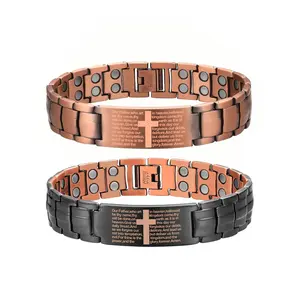 Adjustable Pure Copper with Powerful Magnets, Cross Pattern Design, Magnetic Tool Included, Durable Casual Jewelry, Fashion Cross Bangle, Religious Jewelry Gift