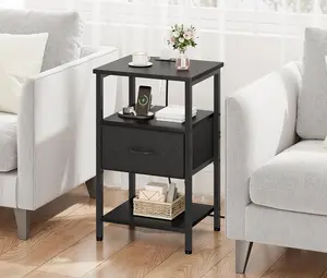 Side Table with Charging Station for Living Room, 3-Tier End Table with Fabric Drawer, USB & Type-C Ports, Single or Set of 2, 4 Color Options