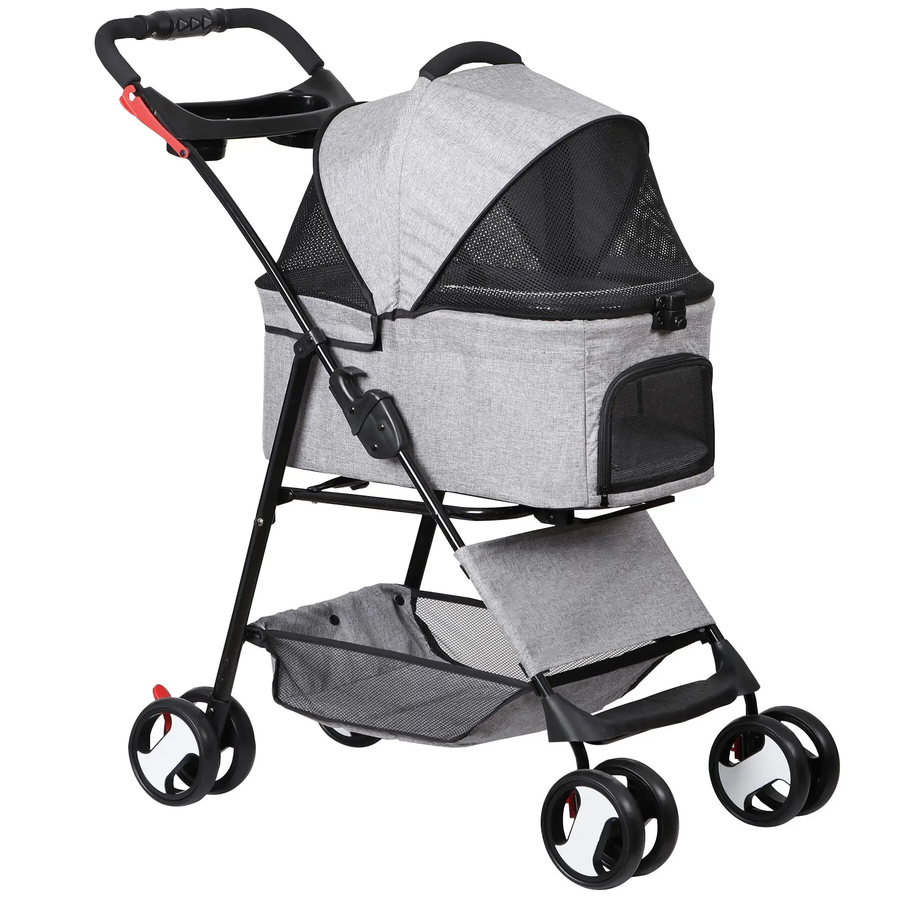 LEMY Premium 3-in-1 Design Pet Stroller - Folding Jogger with Buckle, Metal Frame, Plastic Components, Durable Fabric, Cup Holders, 360° Rotating Wheels for Small & Medium Dogs (Gray), Mdf