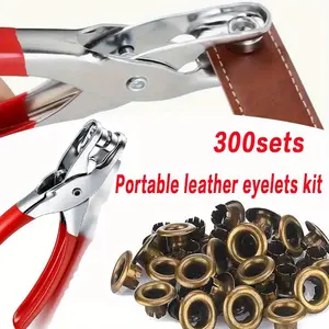 [Hand Tools Kits] Pack of 301 Pcs Grommet Eyelet Pliers Tool Set,Including 1Pcs Fabric Leather Hole Eyelets and Grommets Punch Pliers with 300 Metal Eyelets for Belt Shoes Cloths(1/4 Inch)