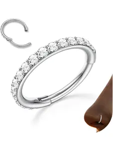 G23 Titanium Nose Rings Hoops 16g 18g 20g, Hinged Nose Ring, Double Hoop Septum Click Rings, Clear Cz Paved Piercing Jewelry for Women & Men