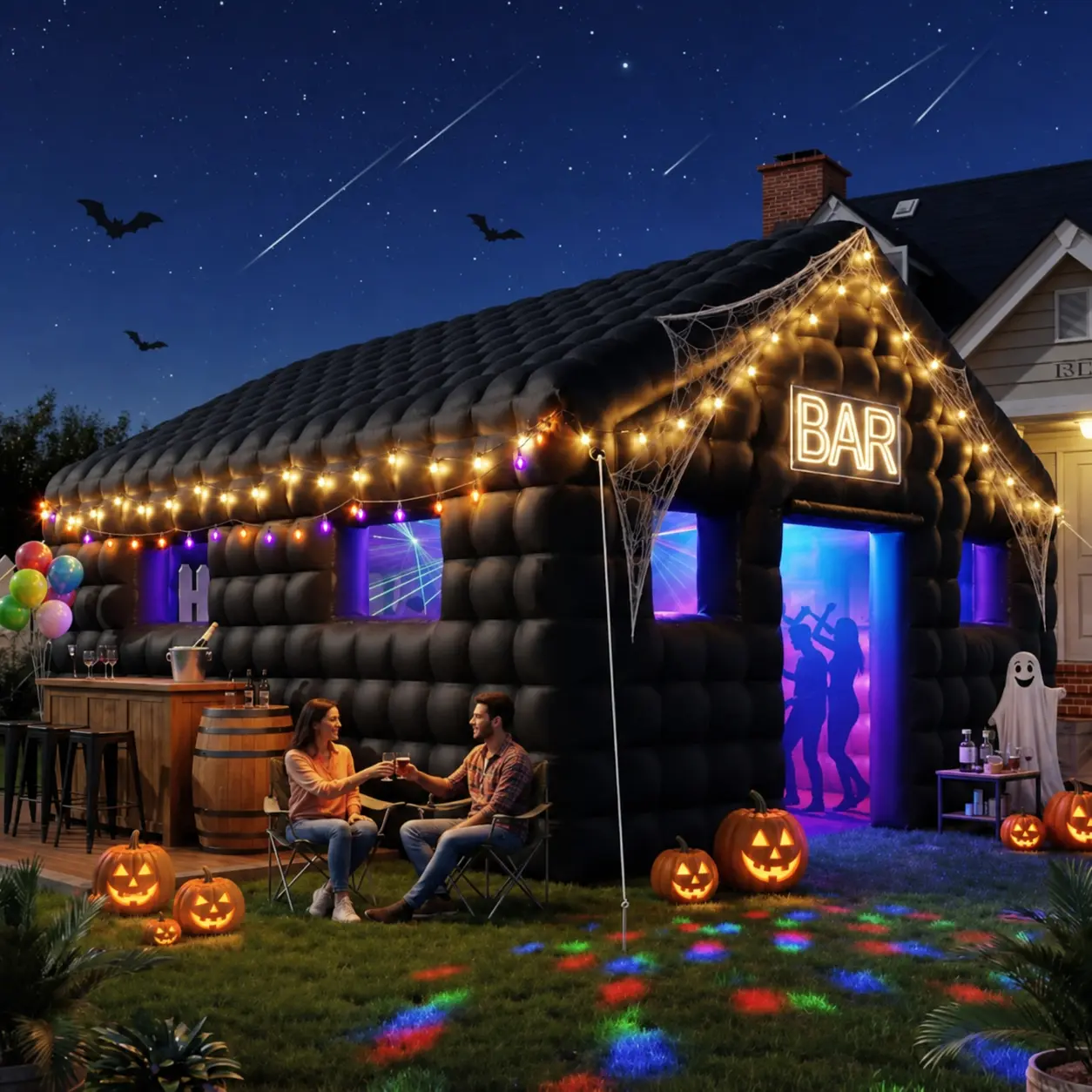 Aoxun Inflatable Night Club Tent, Portable Inflatable Party Tent with Spacious Event Space for Birthday, Wedding, DJ, Dance Party and Outdoor Events, 20 x 16 Ft, Black