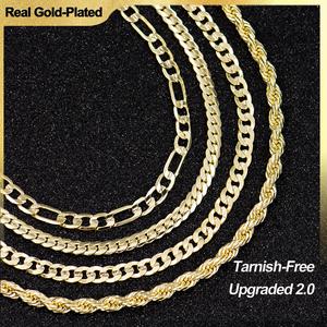 Holylegend 14K Real Gold-Plated Rope,Miami, Figaro,Cuban Necklace Chain 24 Inches Long,Tarnish-Free, 8mm/10mm Width, Secure Clasp,Father's Day Gift