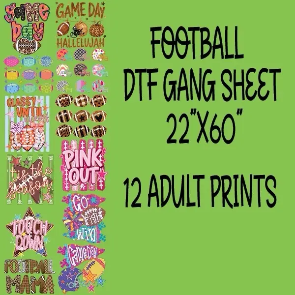 High-Quality Materials DTF Gang Sheet - 22"x60" Premade Football DTF Gang Sheet for Art & Crafts Printing & Stamping