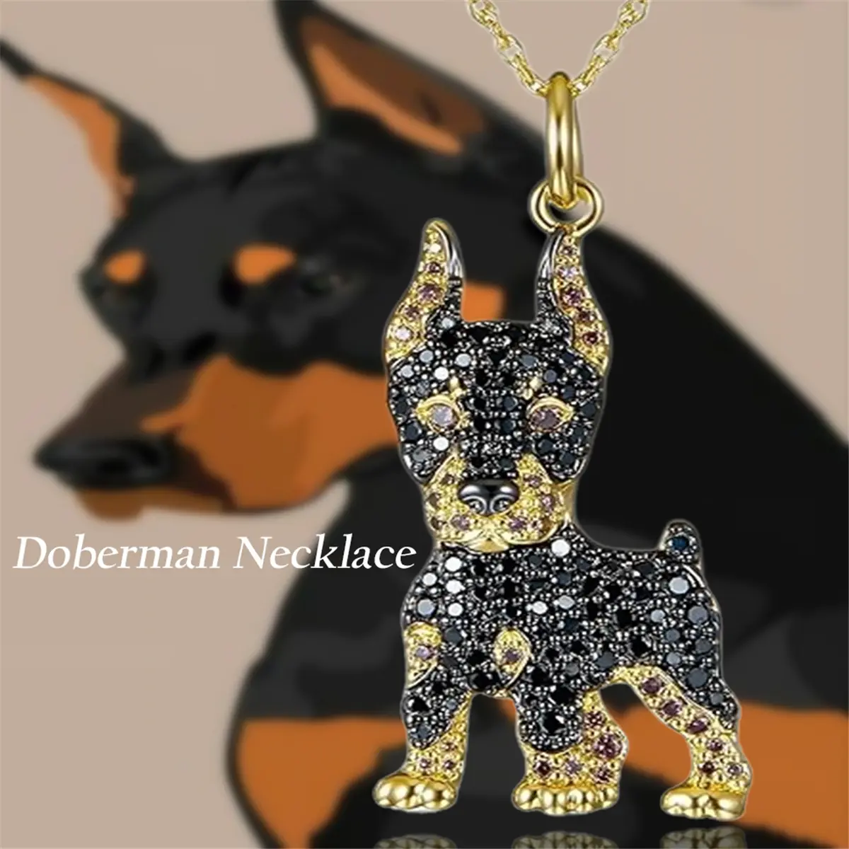 1Pc Handsome Golden Doberman Zinc Alloy Pendant Necklace Fashion Stainless Steel Chain Accessories Perfect Jewelry Gift for Dog Lovers