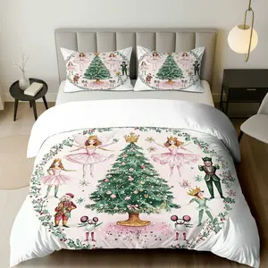 3PCS Duvet Cover Set, 1 Duvet+2 Pillowcases(Without filler), Ballet Nutcracker Tree Crown Fairy theme, Christmas bedding set, cozy and elegant Suitable for decoration bedroom, guest room, hotel, festive retreat.