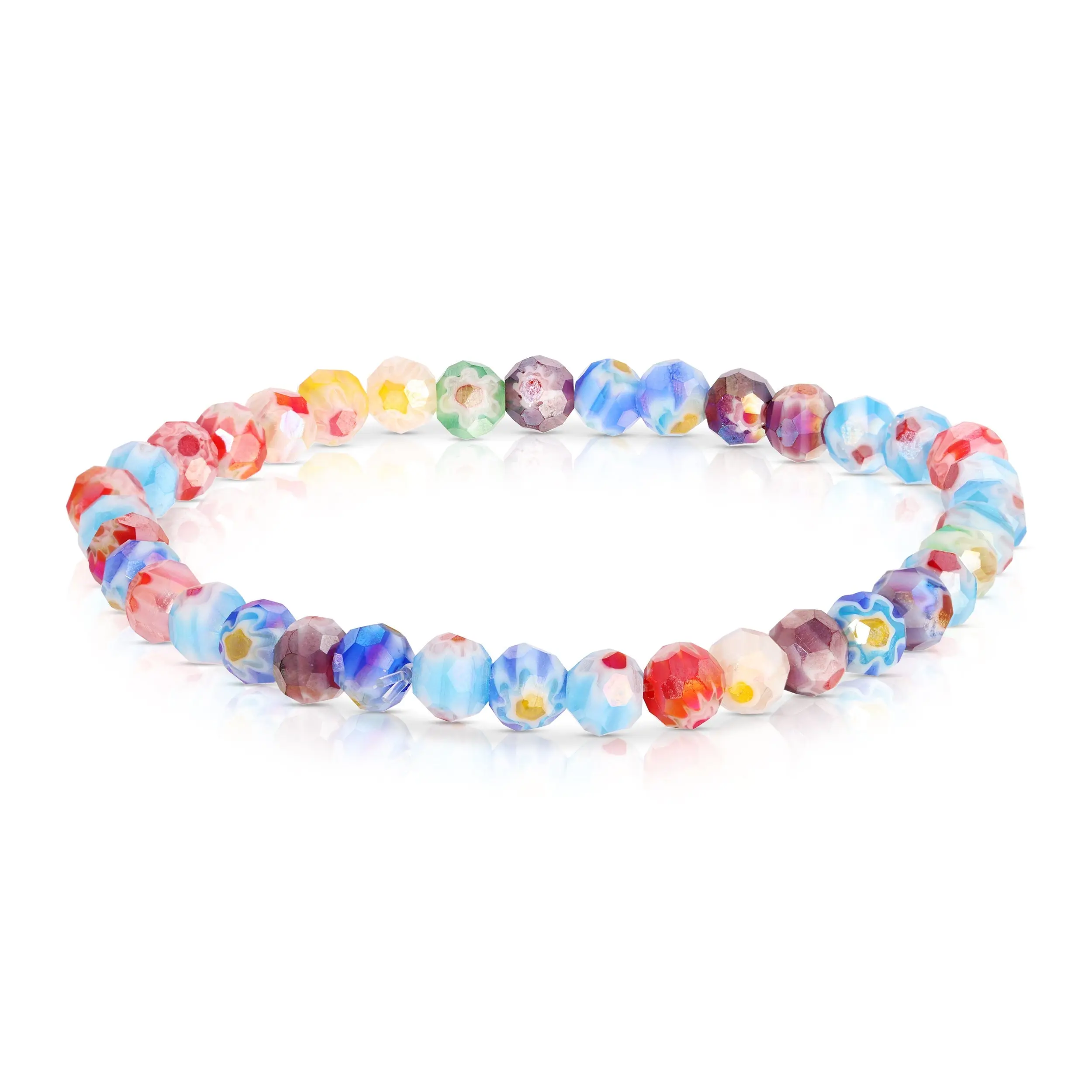 Multi-Colored Millefiori Faceted Glass Bead Bracelet