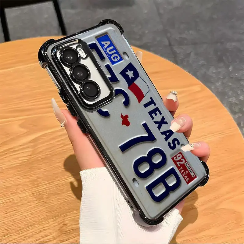 Retro Vintage License Plate TPU Smartphone Casing for Samsung Galaxy S26 S25,S24, S22, S23 Ultra Plus, S24FE,S23FE,S25FE Electroplating luxury transparent four corner anti drop and shockproof phone case