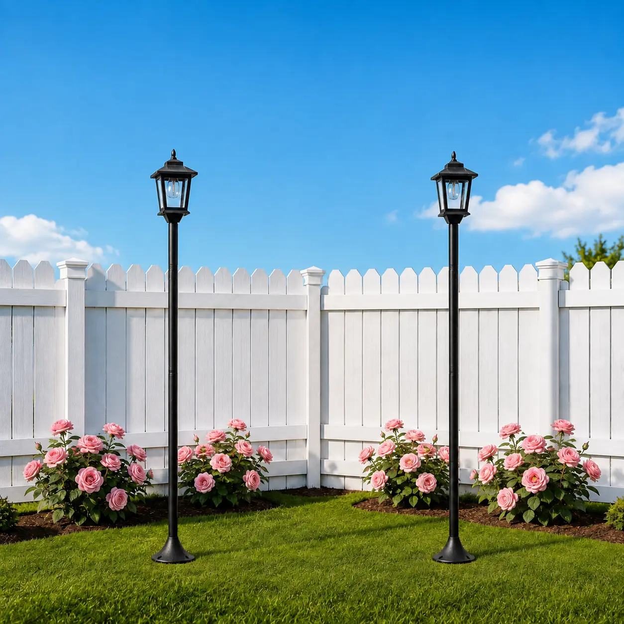 Naturuxa 63" Aluminum Solar Lamp Post Light Set (2Pcs) - Warm White Solar Outdoor Lights with Illumination, Water Resistant, Garden/Pathway/Yard Decor, Mother's Day Gift