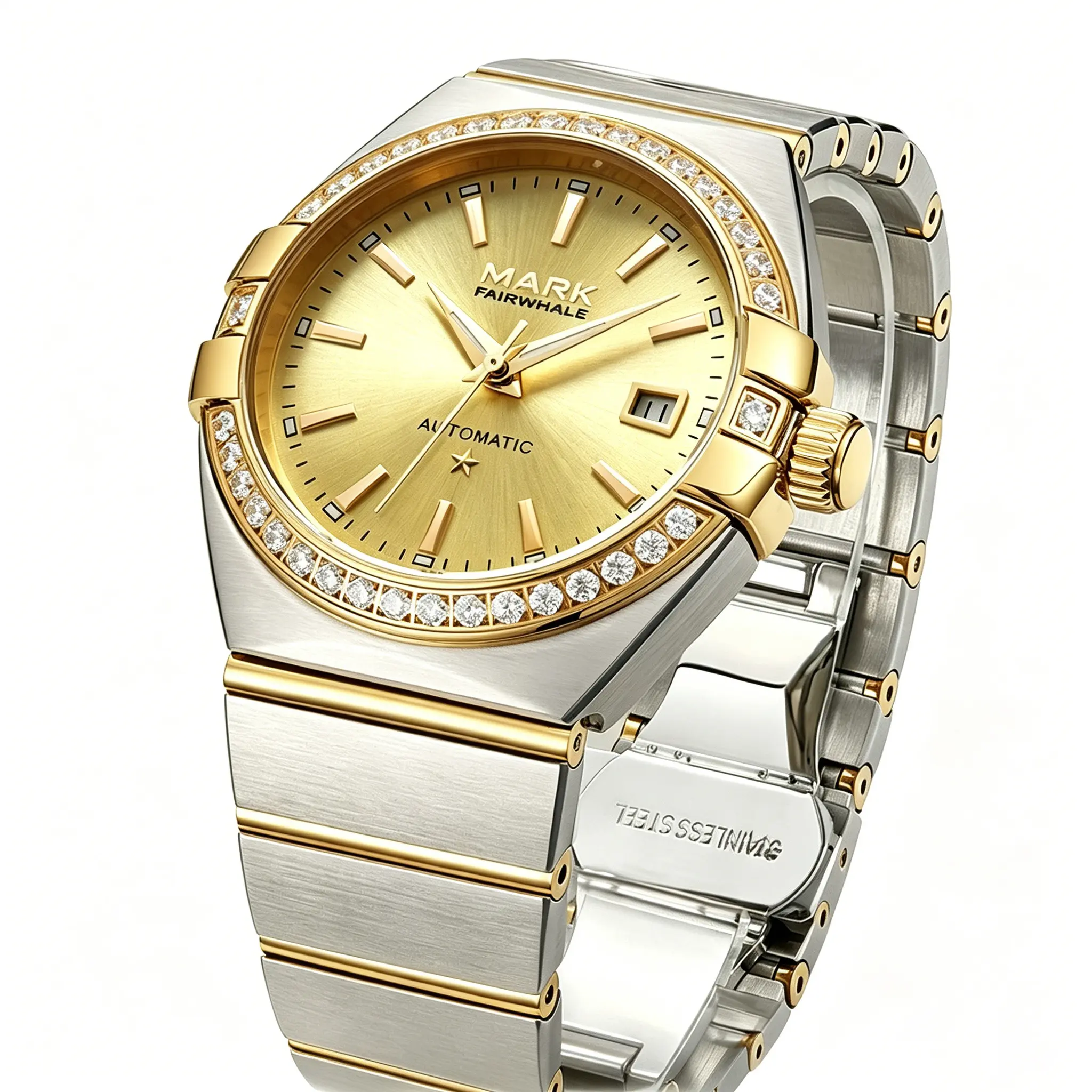 Mark Fairwhale Automatic Mechanical Golden Men Watch Hollow Steel 6830