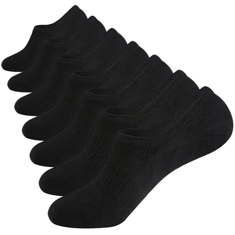 WANDER Unisex No Show Premium Cotton Socks, 7-Pair Thin Low Cut with Toe Reinforcement, Non Slip Breathable Mesh Casual Daily Socks for Women, Sizes 6-8/9-11/12-14, 4Black+3White/7Black/7Grey, Durable