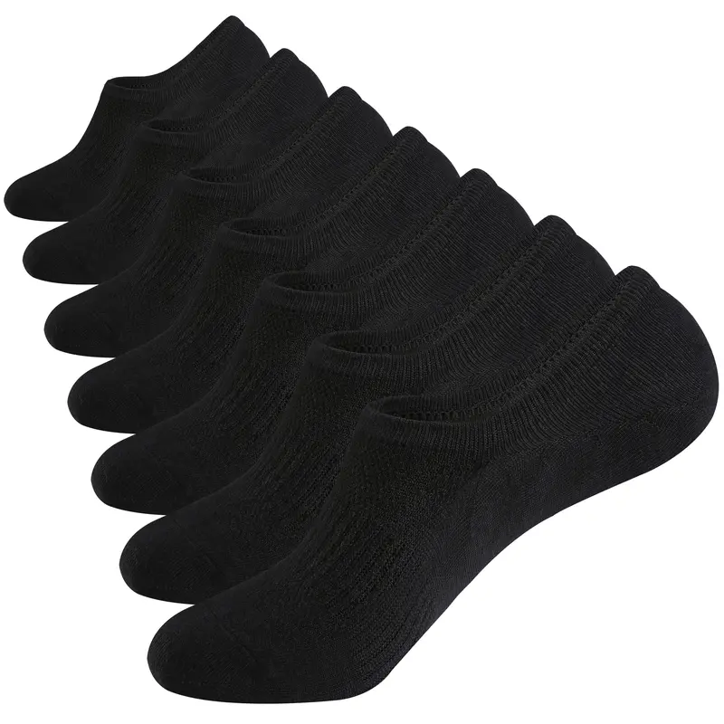 WANDER Unisex No Show Premium Cotton Socks, 7-Pair Thin Low Cut with Toe Reinforcement, Non Slip Breathable Mesh Casual Daily Socks for Women, Sizes 6-8/9-11/12-14, 4Black+3White/7Black/7Grey, Durable