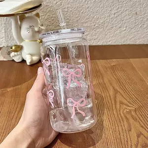 16oz Pink Bow Reusable Plastic Cup with Lid & Straw - Vintage Portable Travel Tumbler for Coffee, Juice, Soda, Summer Drinkware, Reusable Water Bottle, Ideal Gift for Weddings, Anniversaries, Family & Friends