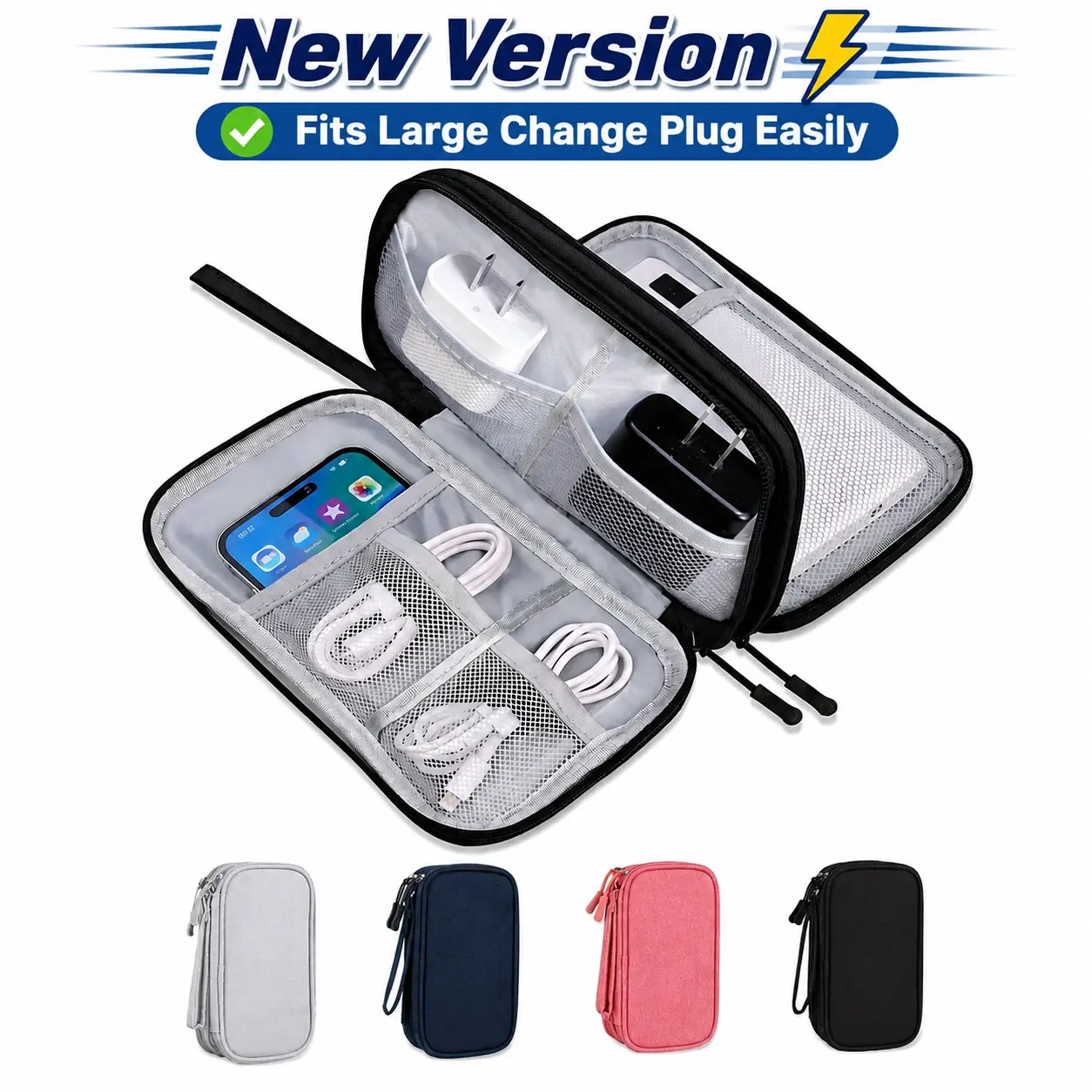 Travel Electronics Organizer Bag - Portable Waterproof Double-Layer Carry Case for Cords, Chargers, USB Cables, Phones, Power Banks, Earbuds - All-in-1 Travel Essential for Men, Women Portable Travel Essentials Portable Travel Gear