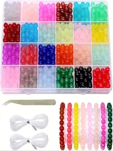 8mm Glass Beads for Jewelry Making, 24 Colors Glass Beads for Bracelet Making, Beaded Bracelets Kit for Bracelet Earring Necklace Jewelry Making Supplies, Stackable Bead, DIY Jewelry Making