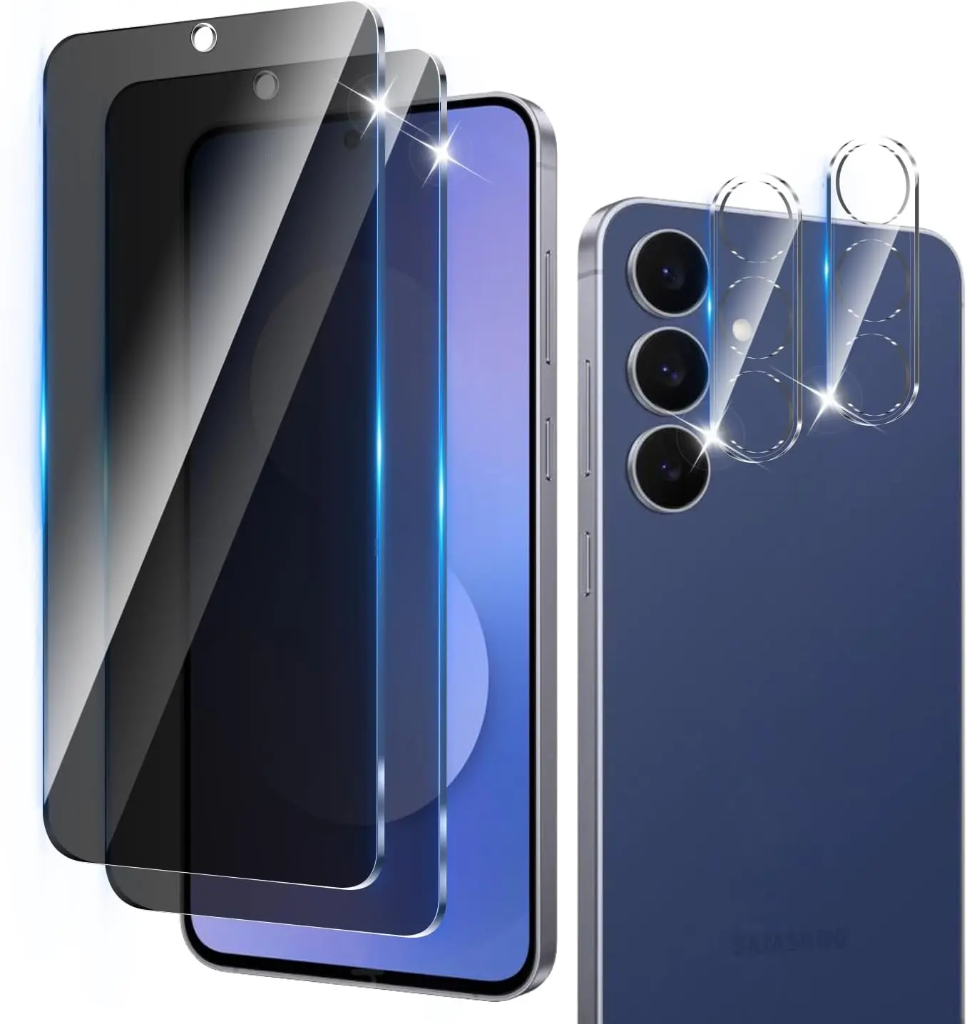 2+2 Pack  Screen Protector Designed for  Galaxy S25 FE 5G With 2 Pack Camera Lens Protector,Full Coverage Anti-Spy Tempered Glass Film,9H Hardness,Bubble Free,Easy to Install