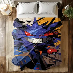 Pokémon Ghastly Graffiti Print Flannel Throw Blanket, Soft Warm Anti-Pilling, Ideal for Naps Camping Travel
