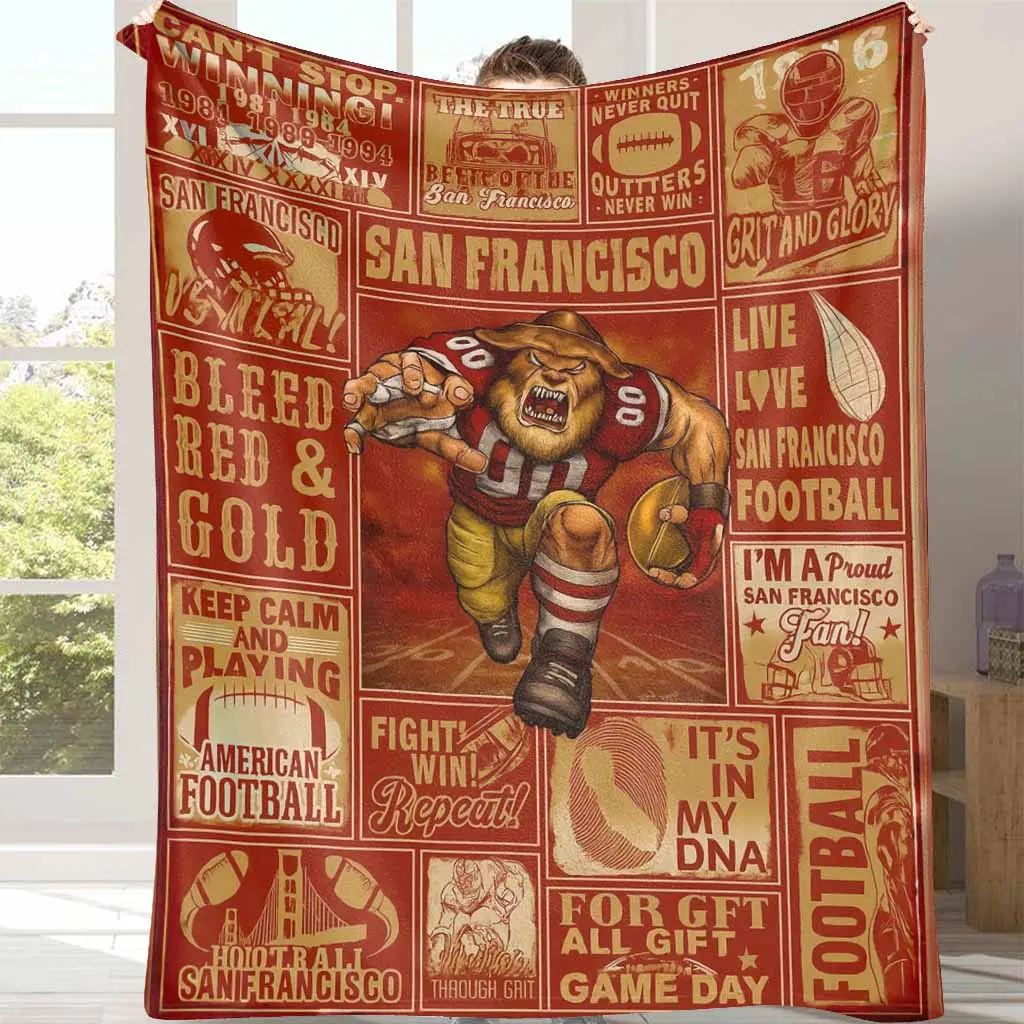San Francisco Football Cozy Throw Blanket - Giants Logo, Flannel Fabric, Wrinkle Resistant, Ultra Soft Breathable Blanket, 30*40in/50*60in (Medium Teen Size), Game Day Tailgate, Living Room Decor, Sports Fan Gift