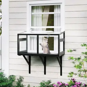 Weatherproof Cat Window Box Enclosure for Indoor Cats Clear Acrylic Panel Outdoor Cat House - Mosquito-Proof Wooden Window Perch for Sunbathing, Birdwatching & Napping Fits 24"-38"