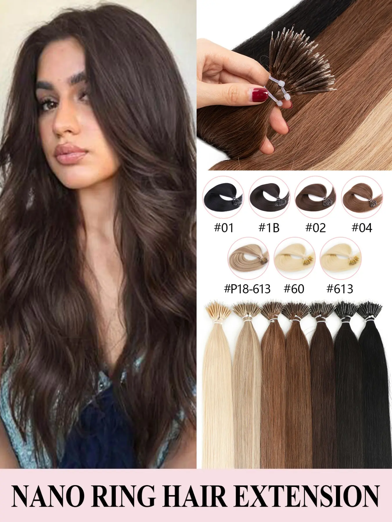 12-22'' Nano Ring Hair Extensions,Real Human Hair,Human Hair Glueless,Chocolate Brown To Caramel Blonde Color,Pre-Bonded,Silky Straight,Cold Fusion,Straight Golden Highlights,Glue-Free,Easy Installation,Suitable For Brides,Daily Wear