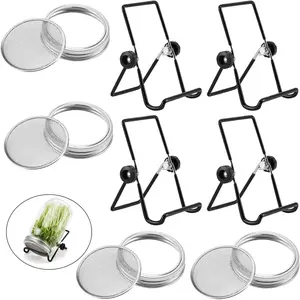 Sprouting Lids Growing Kit - 316 Stainless Steel Sprouting Lids for 86mm Wide Mouth Mason Jar with Adjustable Stands - Organic Sprouts, Broccoli, Alfalfa Mung Bean Sprout Kit (Set of 4)