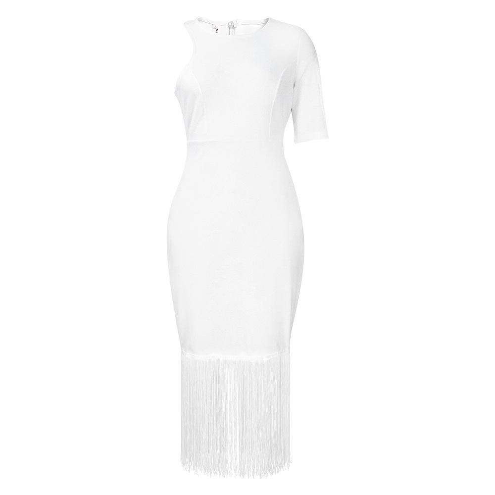 Solid color hip hugging fringe dress