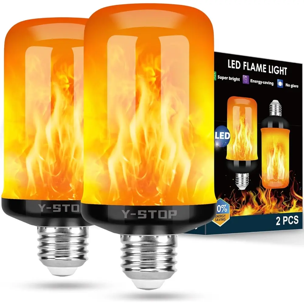 2-Pack Screw-in Upgraded E26 Base LED Flame Light Bulbs - 4 Modes, Gravity Sensing, Upside Down Effect, Candle Substitute, for Halloween, Valentine's Day, Indoor/Outdoor Home Supplies