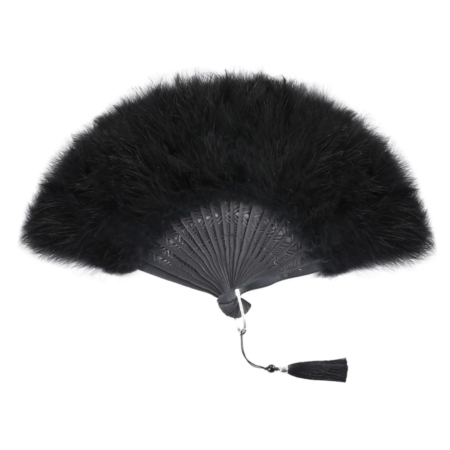 Black Feather Fan 20s Vintage Folding Fan Flapper Hand Fan for Costume Dancing Show Tea Party Wedding Decoration - Home Improvement.