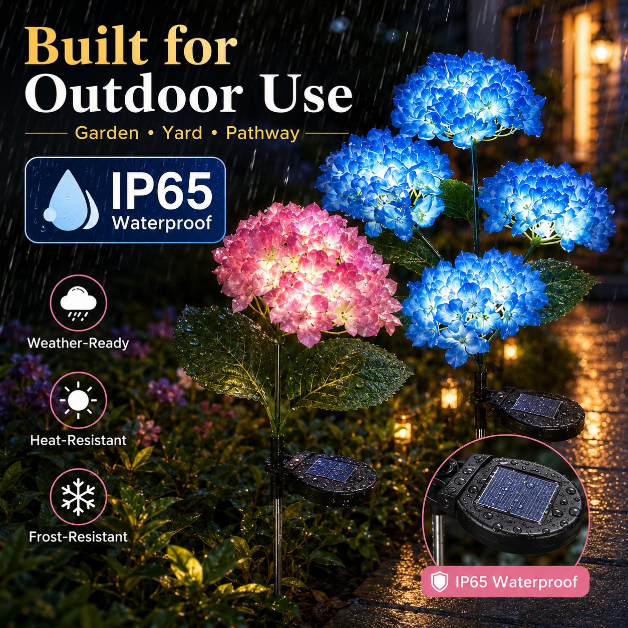 Solar Hydrangea Garden Lights Outdoor, 3-Bloom 18-LED IP65 Waterproof Flower Stake Light for Yard, Patio, Pathway & Lawn Decor, Mother's Day Gift, Outdoor Solar Light