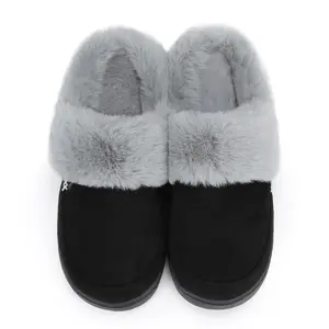 NineCiFun Women's and Men's Suede House Slippers Slip on Fuzzy Slippers with Faux Fur Lining Indoor Outdoor Home Shoes with Rubber Sole
