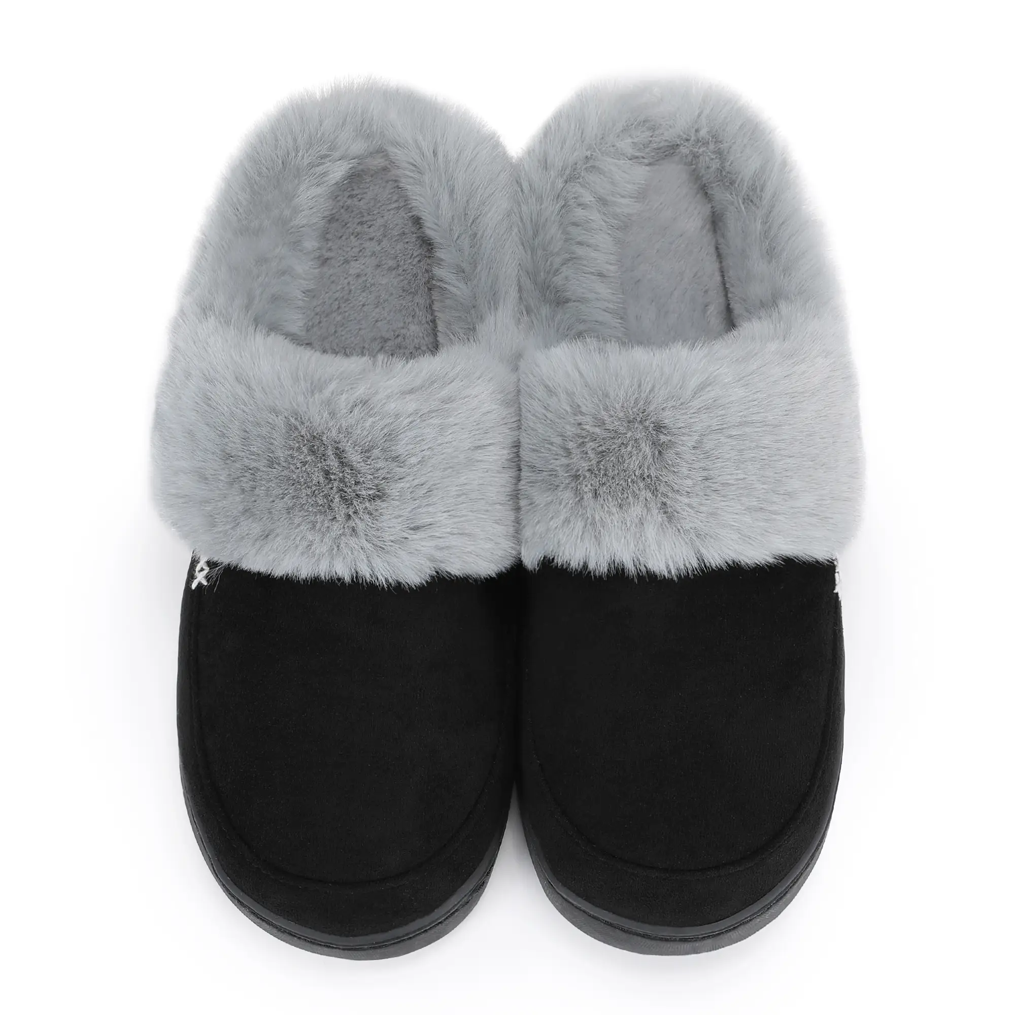 NineCiFun Women's and Men's Suede House Slippers Slip on Fuzzy Slippers with Faux Fur Lining Indoor Outdoor Home Shoes with Rubber Sole