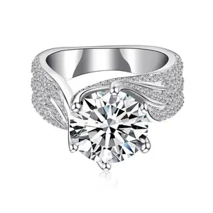 EAMTI 925 Sterling Silver 5CT Round Solitaire Cubic Zirconia Engagement Ring Halo Promise Ring