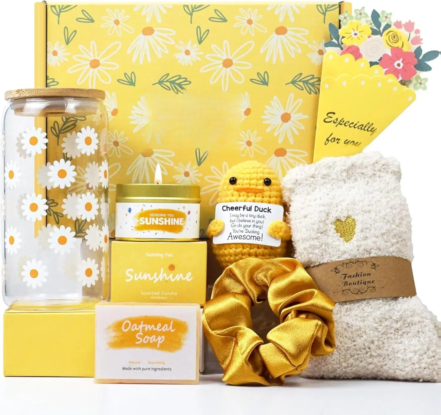 Gift Baskets for Women, Unique Birthday Gifts for Women, Best Friend Birthday Gift, Inspirational Gift Set Box, Christmas Gifts for Woman Her Teen Girl Sister Friendship- Brighten up Her Day! Daisy Flower Colorful self care